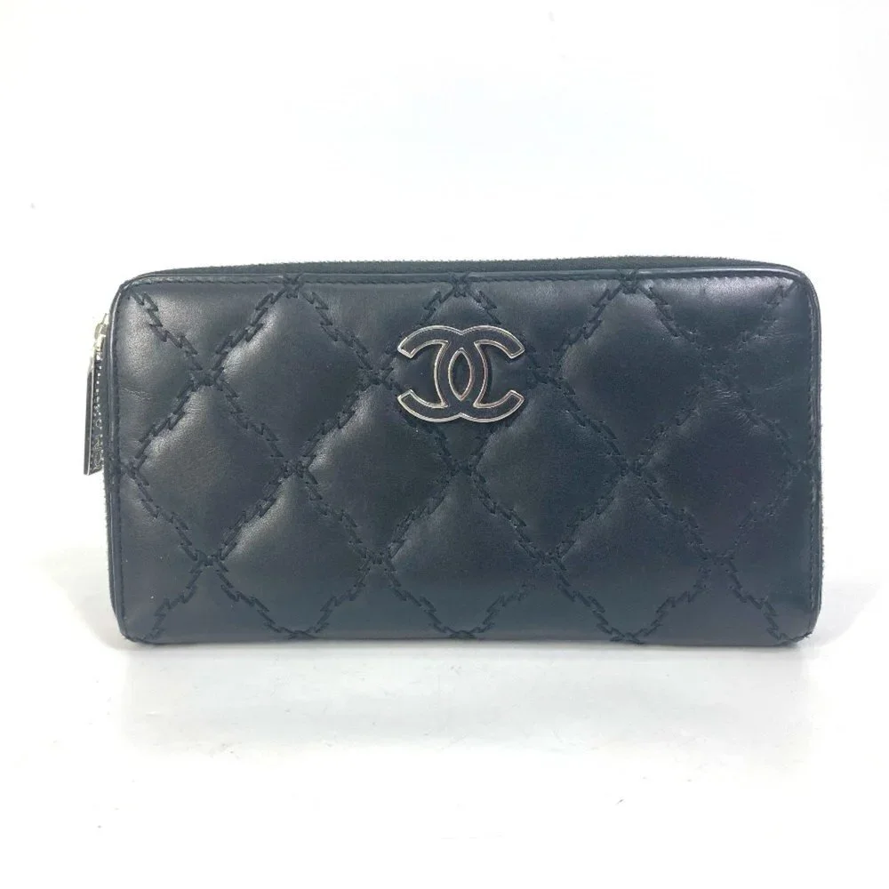 CHANEL Black Lambskin Leather Logo Wallet